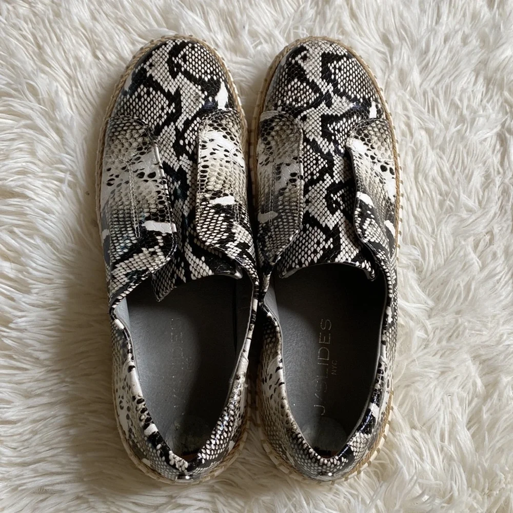 J Slides Black White Python Print Slip On Espadrille Sneakers Size 7